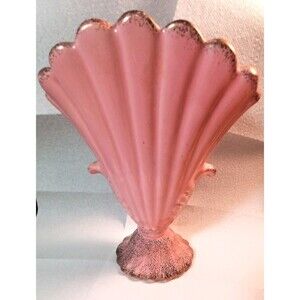 Rare Vtg CA Orig Fan Vase Pink w/ Gold Accents Ceramic 637 California 10" Tall